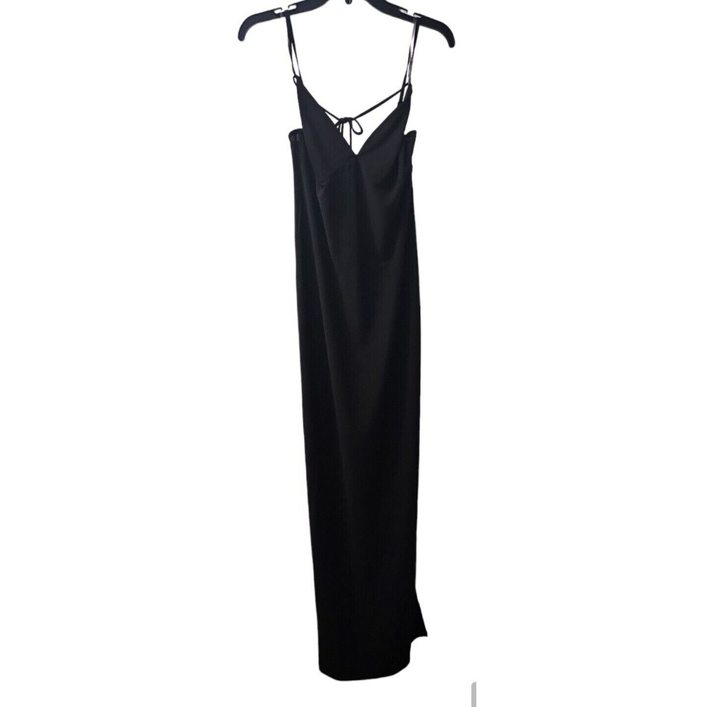 Haha Slinky Maxi Dress Black Spaghetti‎ Strap Tie Back Formal Gown
